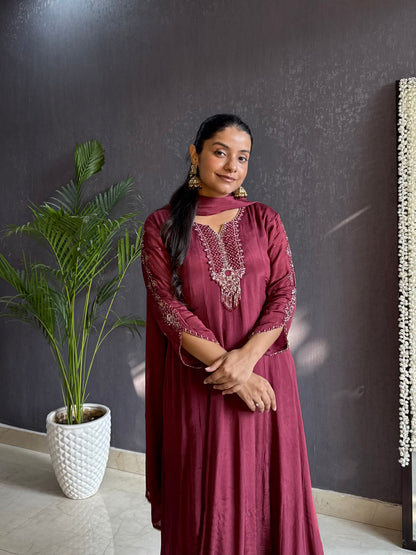 Chinon handwork anarkali set