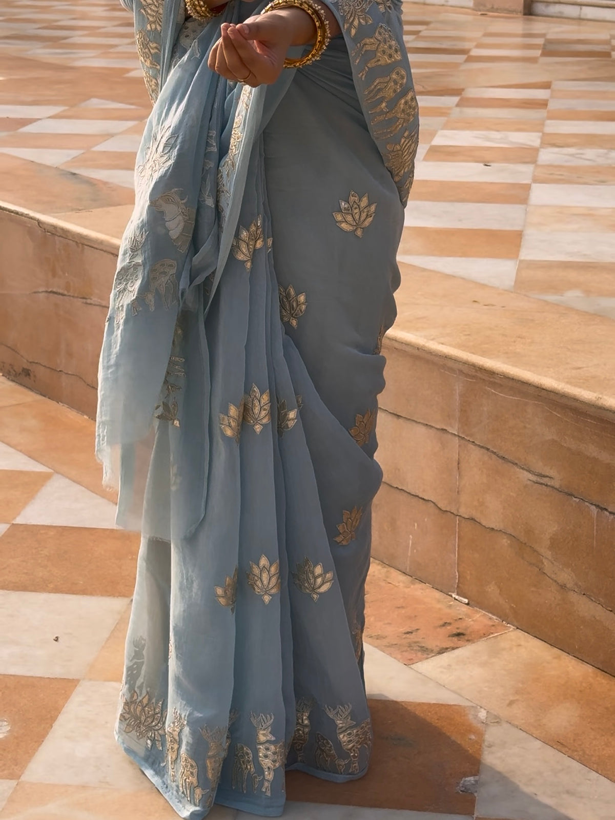 Luxurious~Pure Mul Chanderi Gota Appliqué saree