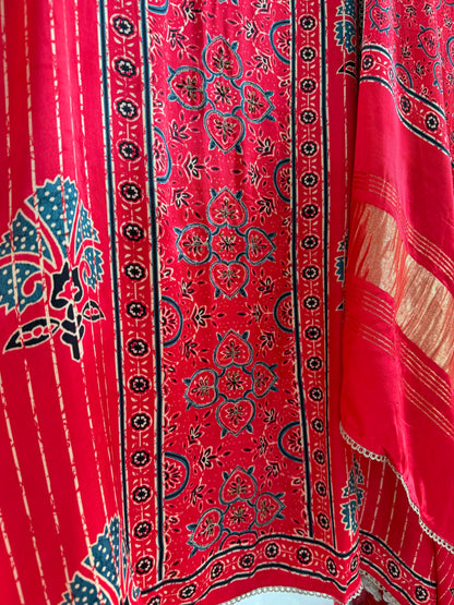 Gajji silk ajrakh Handwork suits