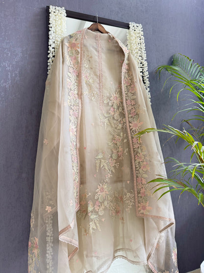 Crush tissue handwork birds and florals suit