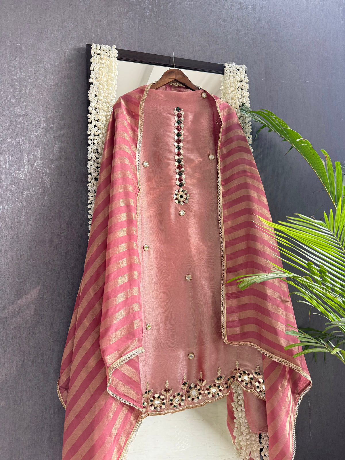 Luxurious leather patti bejewelled suit