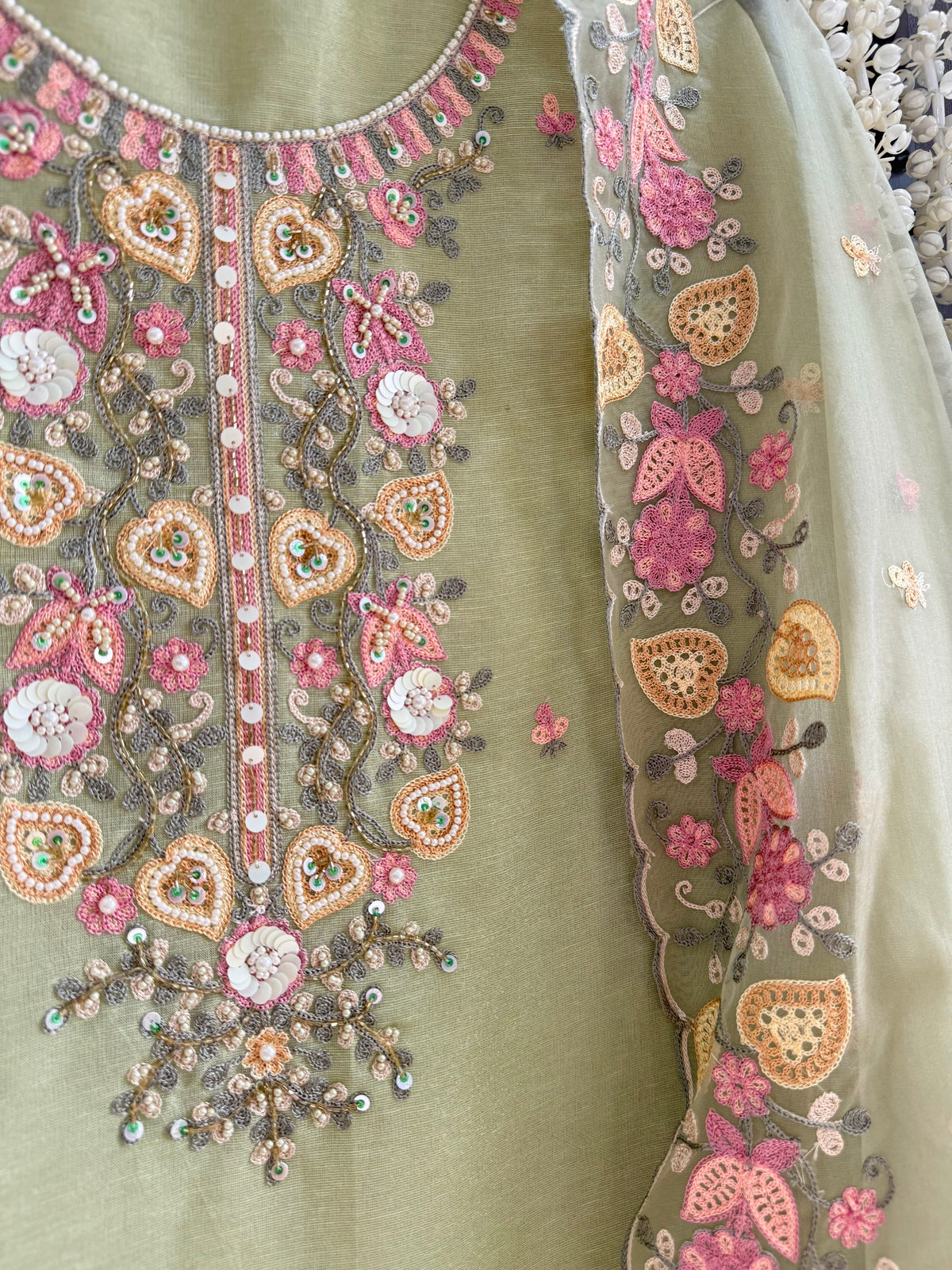 Premium tissue silk hand embroidered suit
