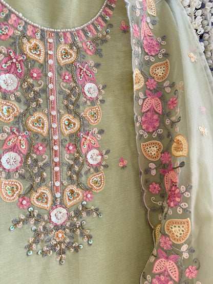 Premium tissue silk hand embroidered suit