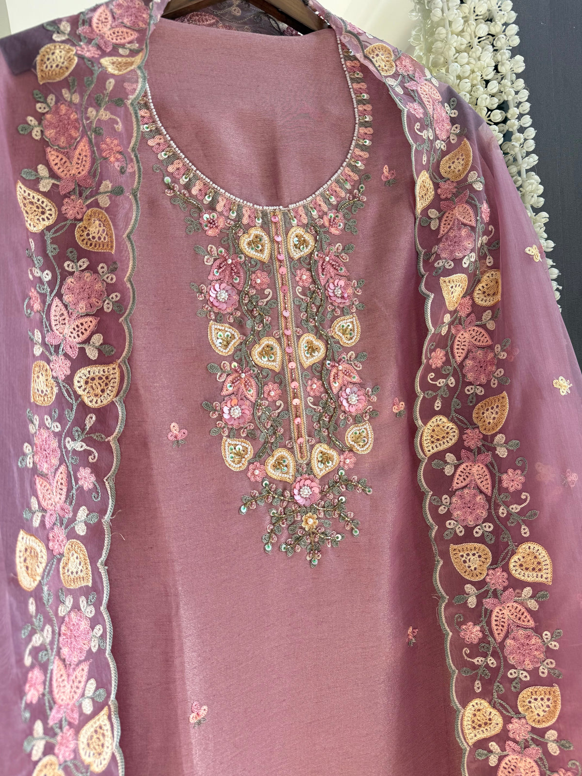 Premium tissue silk hand embroidered suit