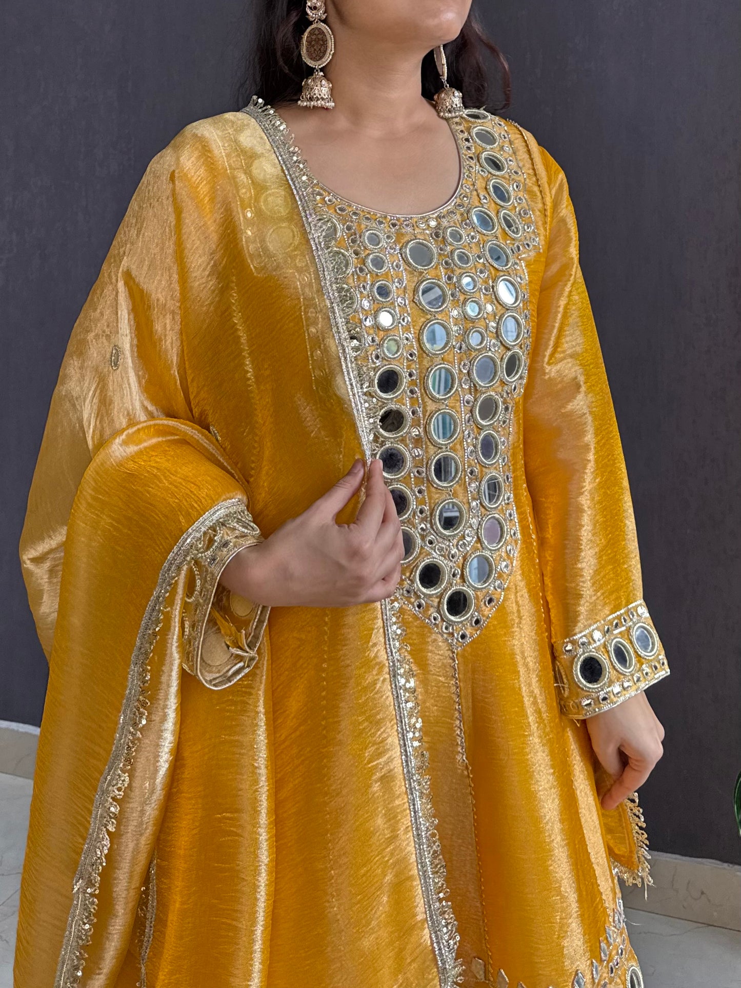 Luxurious mirrorwork anarkali set