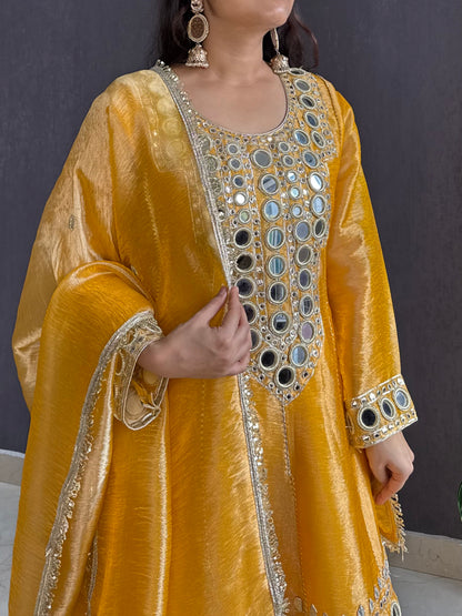 Luxurious mirrorwork anarkali set
