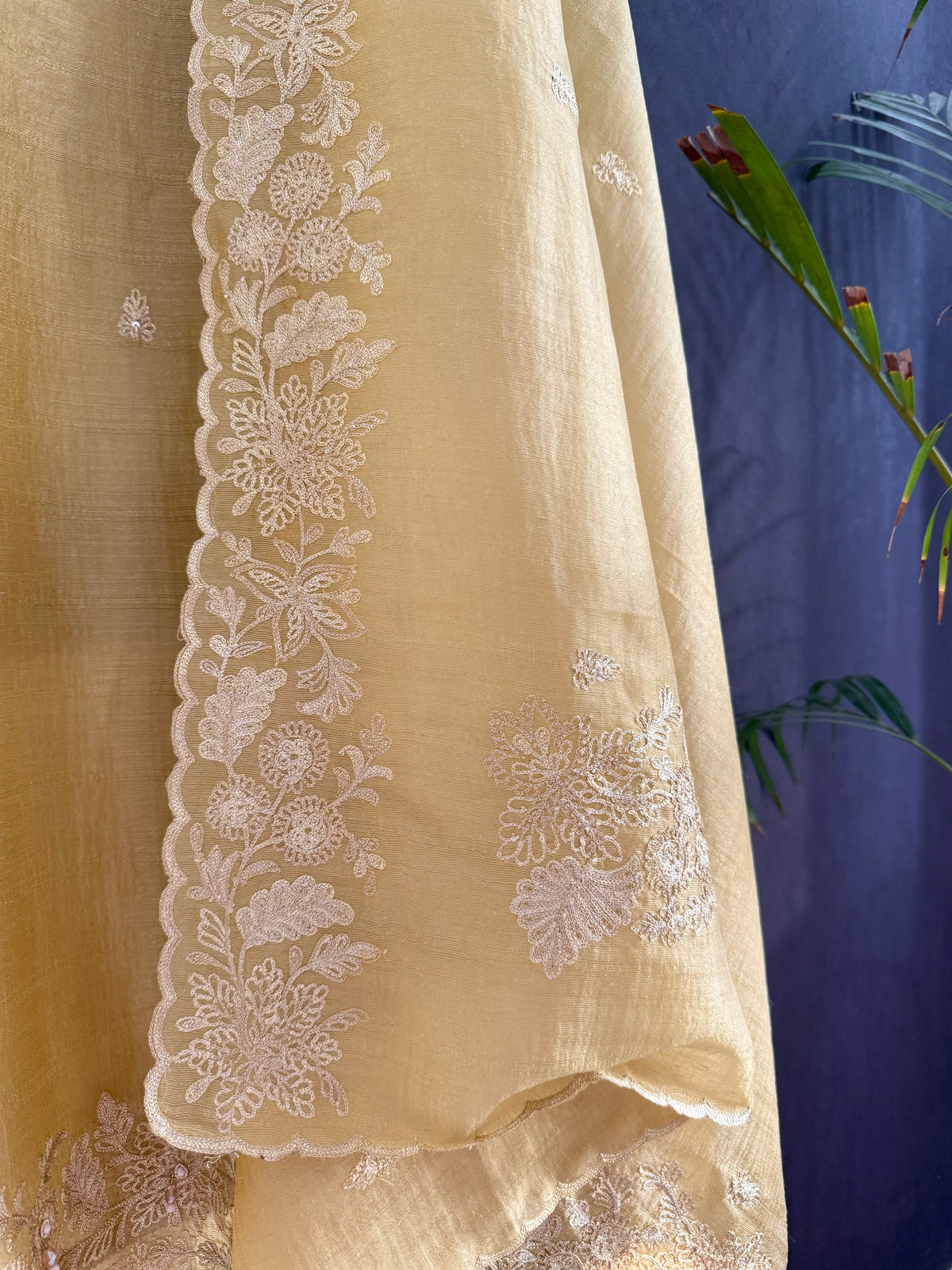 Tussar tissue handwork aari suit