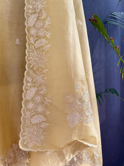 Tussar tissue handwork aari suit