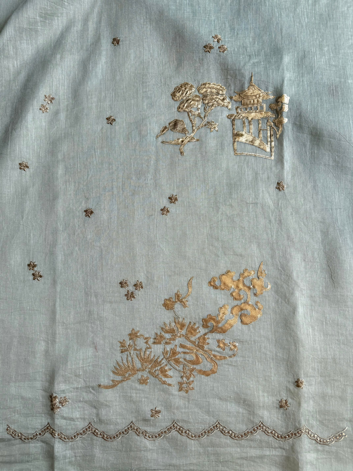 Luxurious Mul chanderi gota appliqué work suit