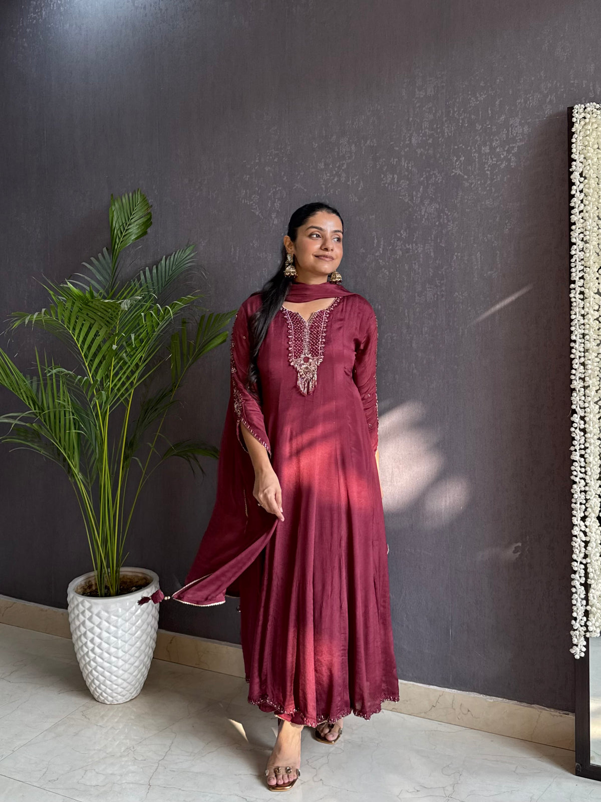 Chinon handwork anarkali set
