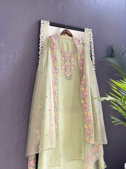 Premium tissue silk hand embroidered suit