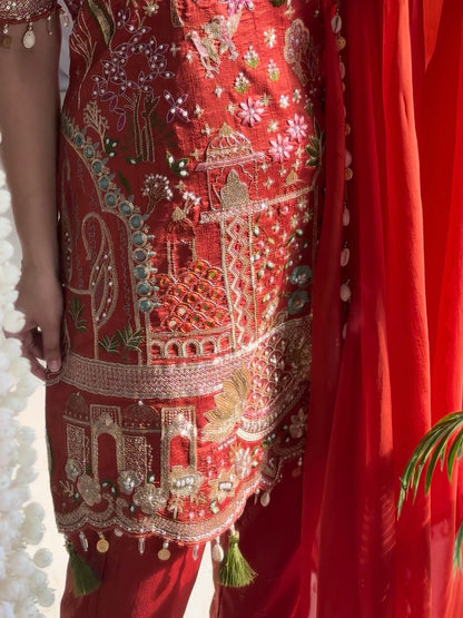 Luxurious raw silk Handwork set