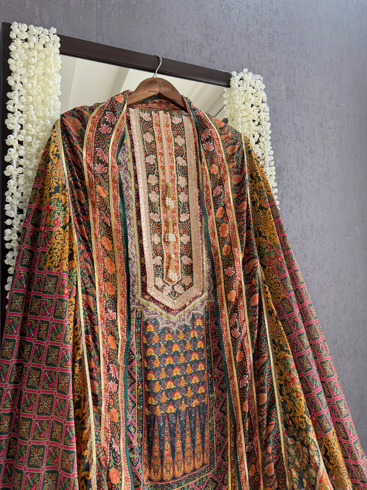 Pure satin crepe gota work suit