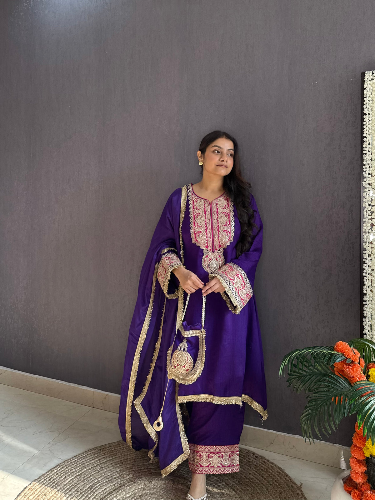Luxurious raw silk aari work set