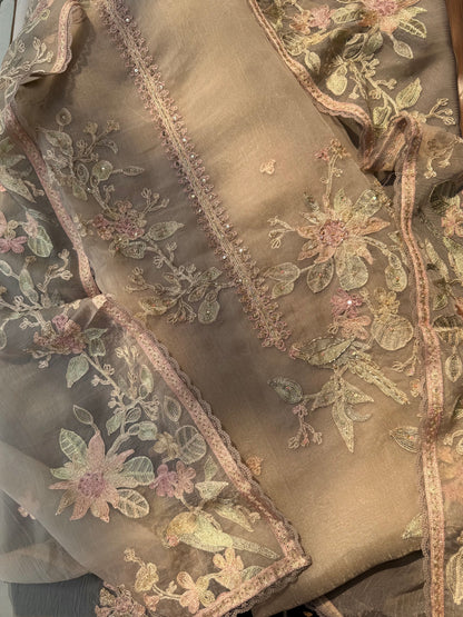 Crush tissue handwork birds and florals suit