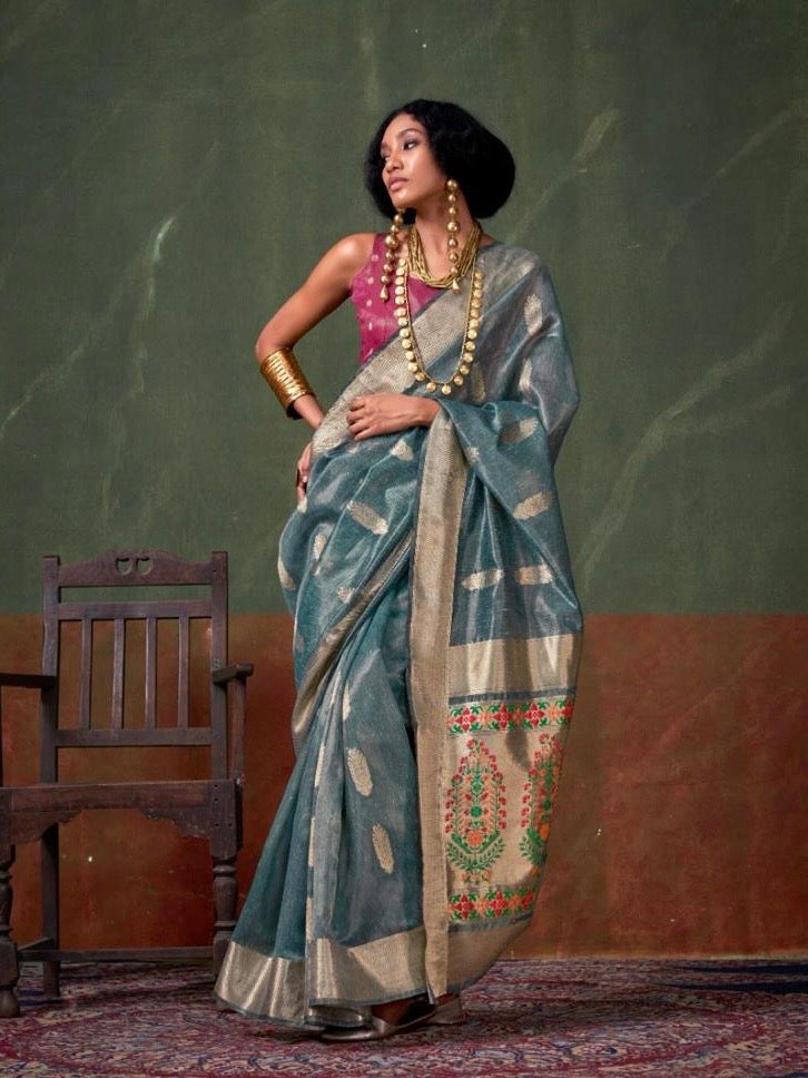 Tissue zari paithani saree