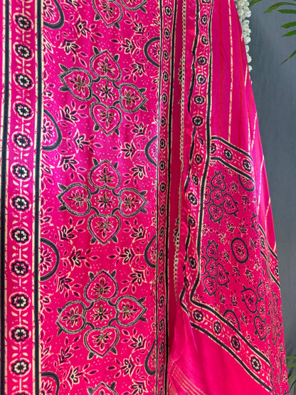 Gajji silk ajrakh Handwork suits