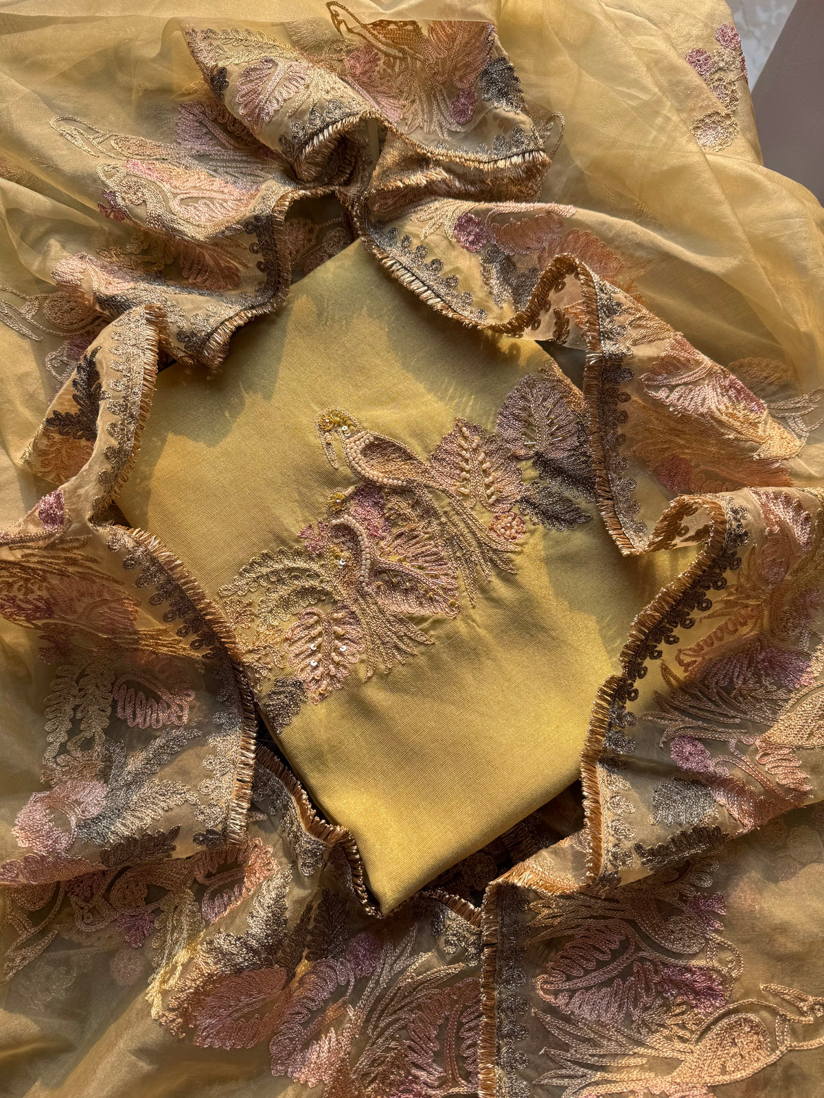 Premium tissue linen silk hand embroidered suit
