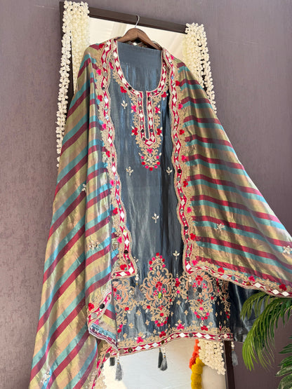 Luxurious mettalic Mirrorwork suit