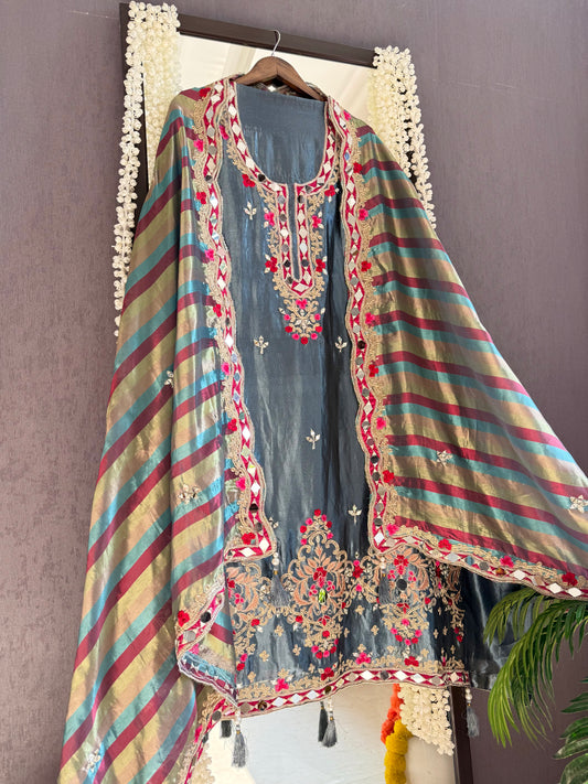 Luxurious mettalic Mirrorwork suit