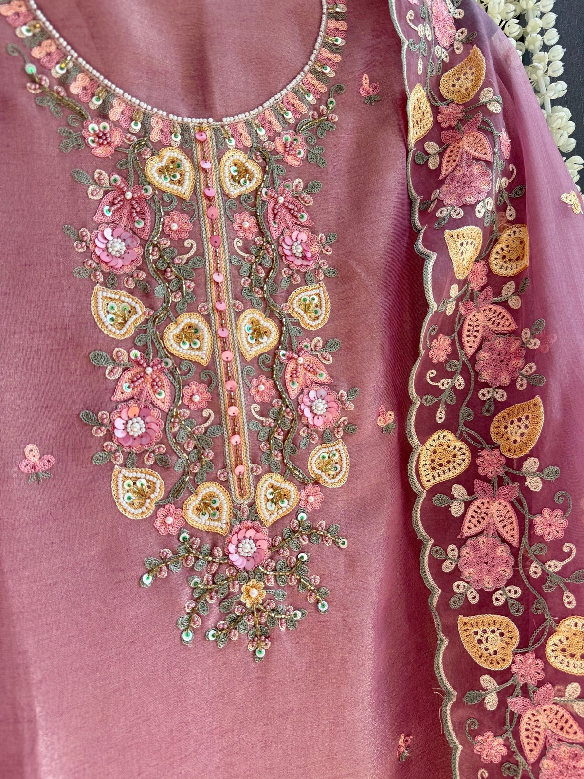 Premium tissue silk hand embroidered suit