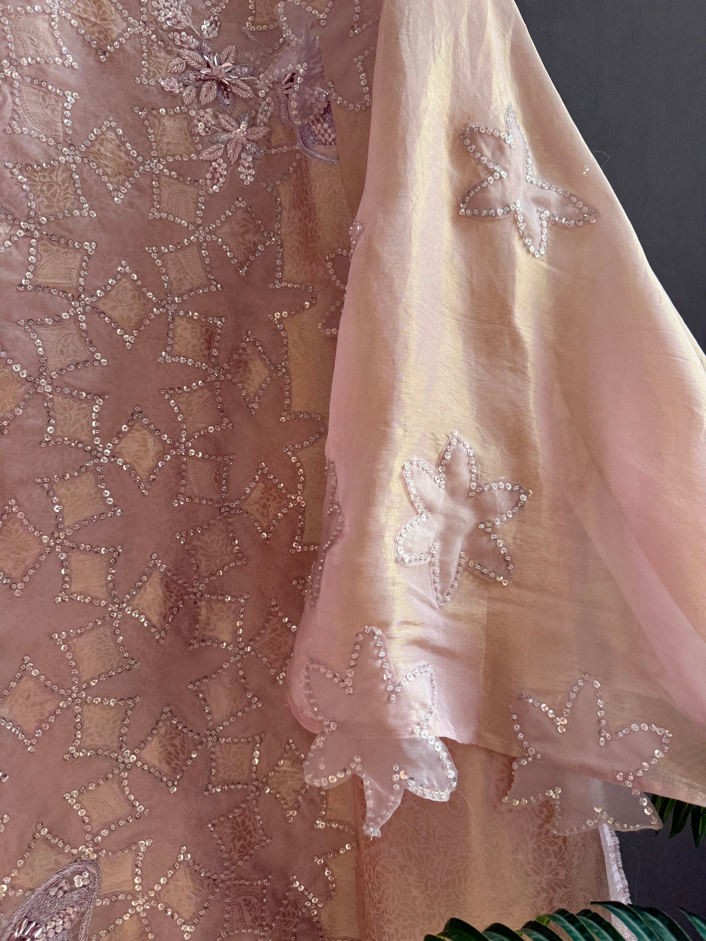 Luxurious brocade cutwork Tissue silk suit