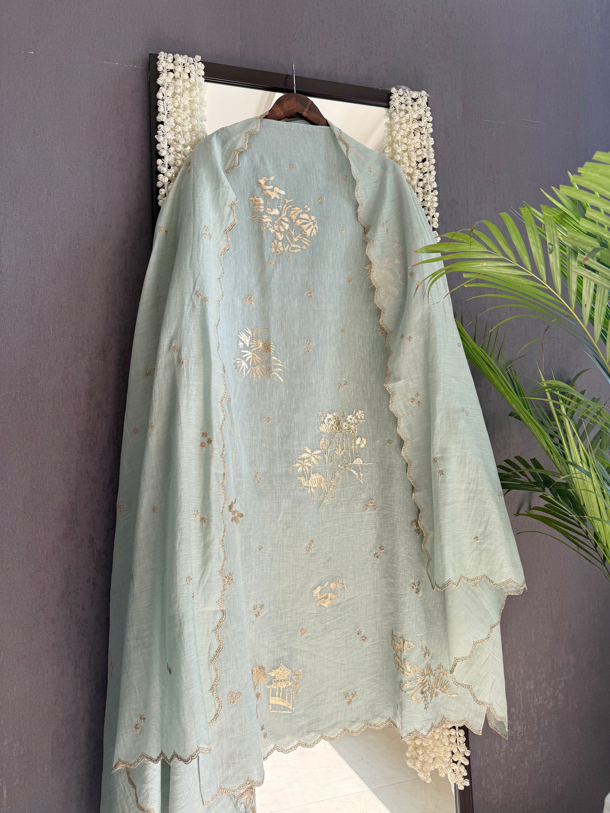 Luxurious Mul chanderi gota appliqué work suit