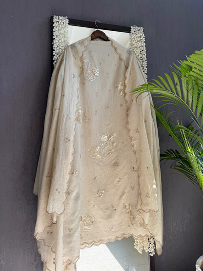 Luxurious Mul chanderi gota appliqué work suit
