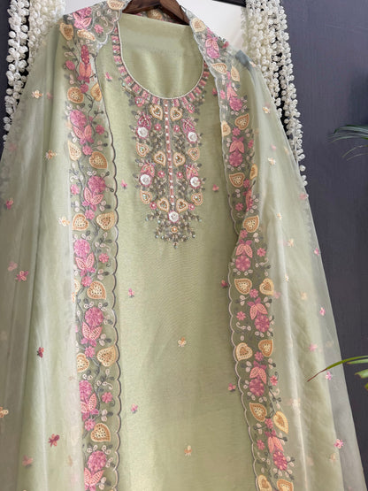 Premium tissue silk hand embroidered suit