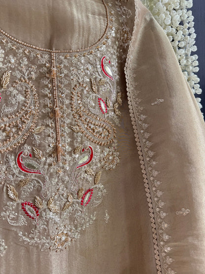Premium tissue peacock hand embroidered suit