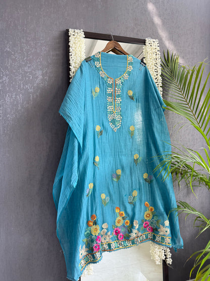 Luxurious Mul chanderi appliqué mirror work suit