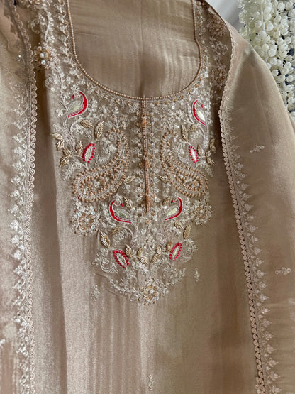 Premium tissue peacock hand embroidered suit