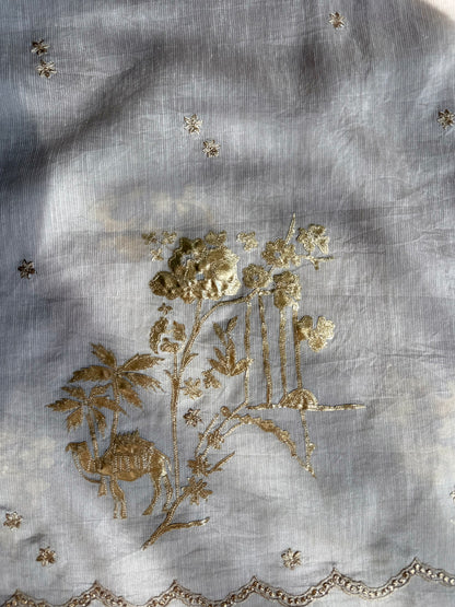 Luxurious Mul chanderi gota appliqué work suit