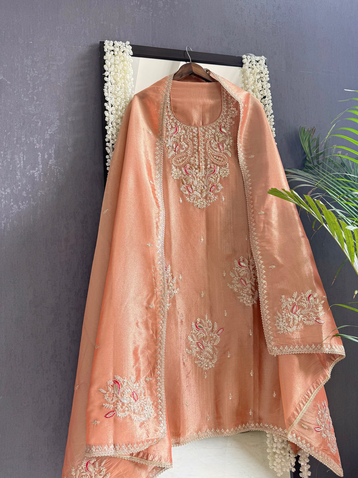 Premium tissue peacock hand embroidered suit