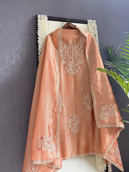 Premium tissue peacock hand embroidered suit
