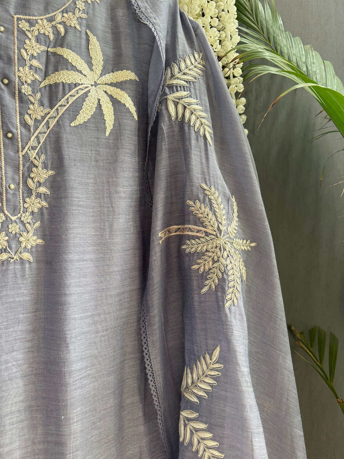 Luxurious Mul chanderi tropical trees suit