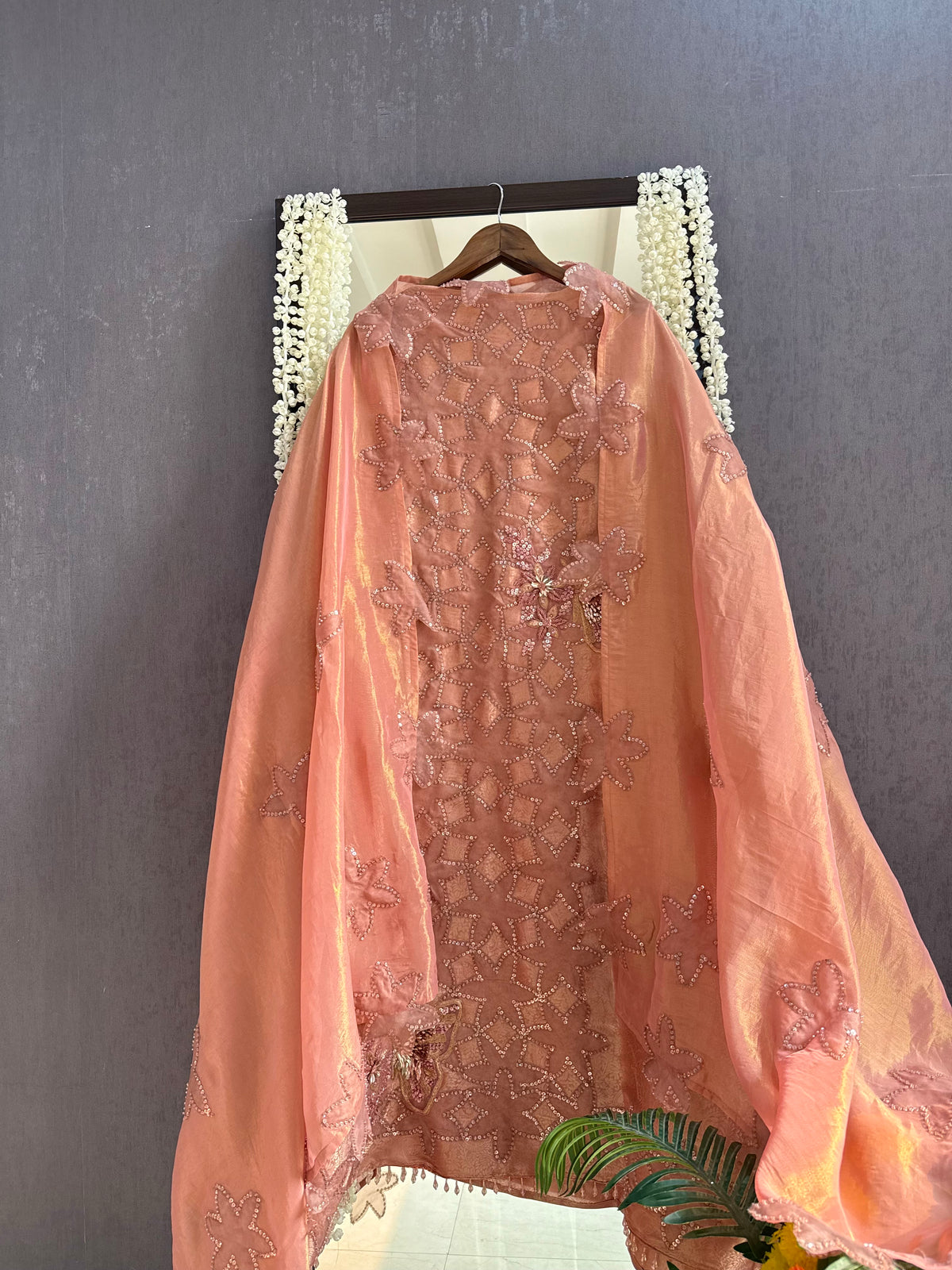 Luxurious brocade cutwork Tissue silk suit