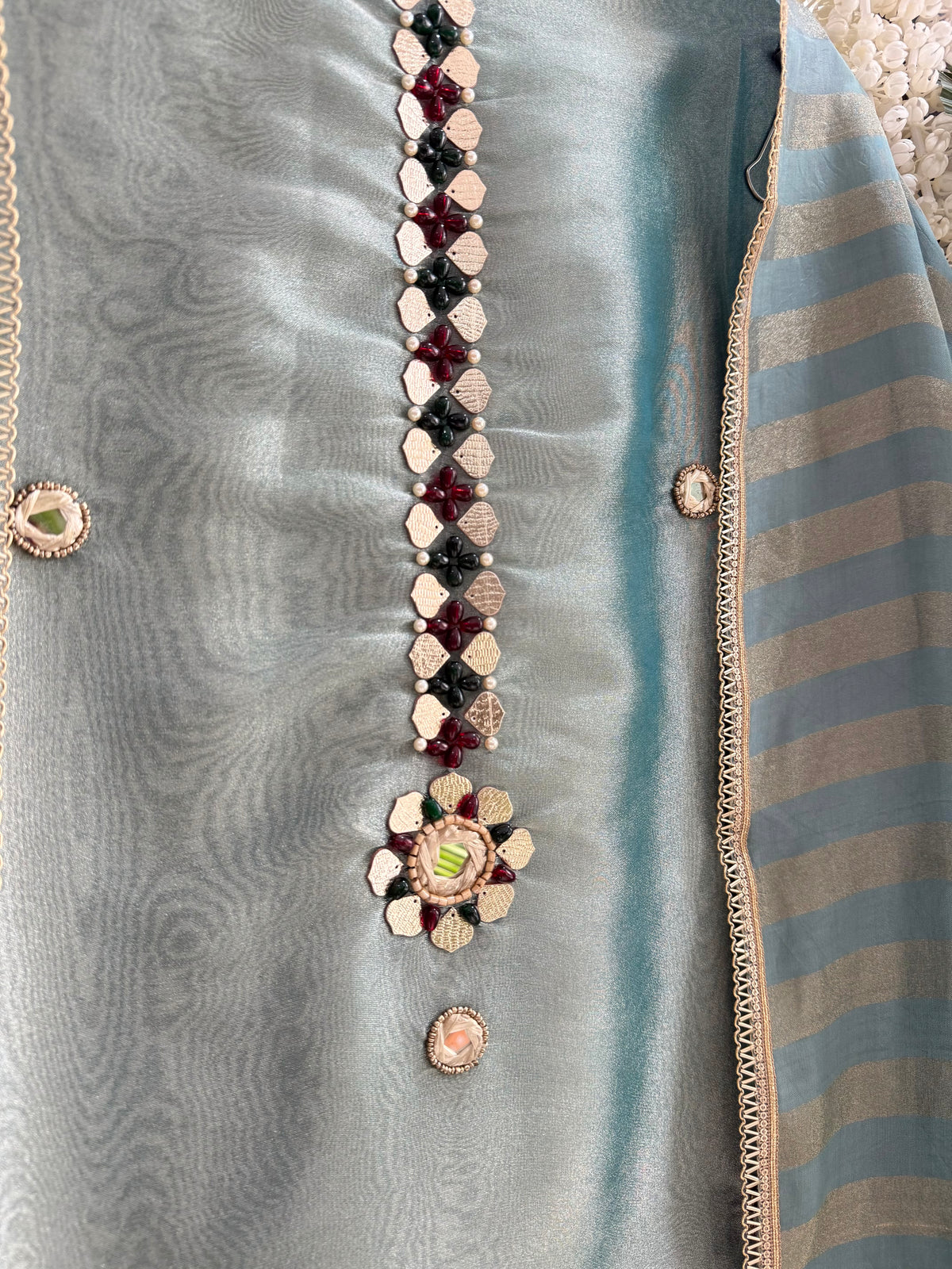 Luxurious leather patti bejewelled suit