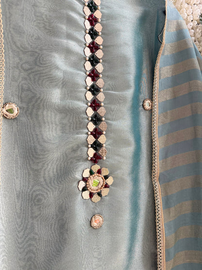 Luxurious leather patti bejewelled suit