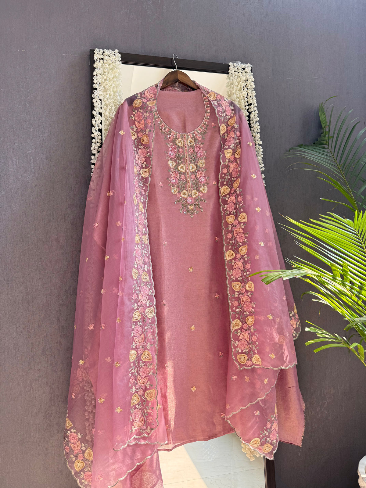 Premium tissue silk hand embroidered suit