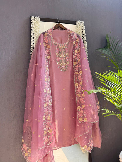 Premium tissue silk hand embroidered suit