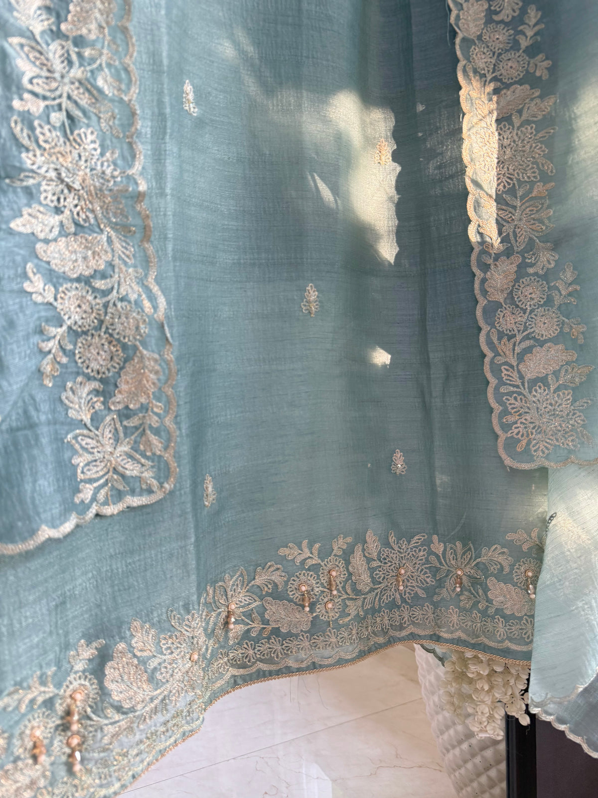 Tussar tissue handwork aari  suit