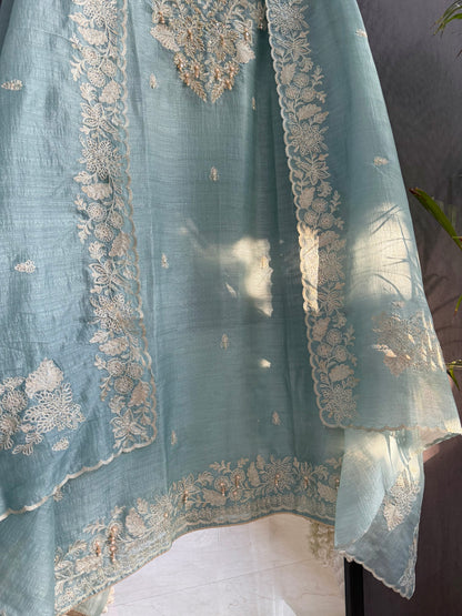 Tussar tissue handwork aari  suit