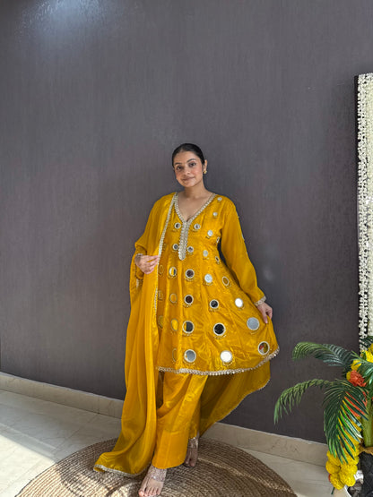 Luxurious mirrorwork farshi salwar set