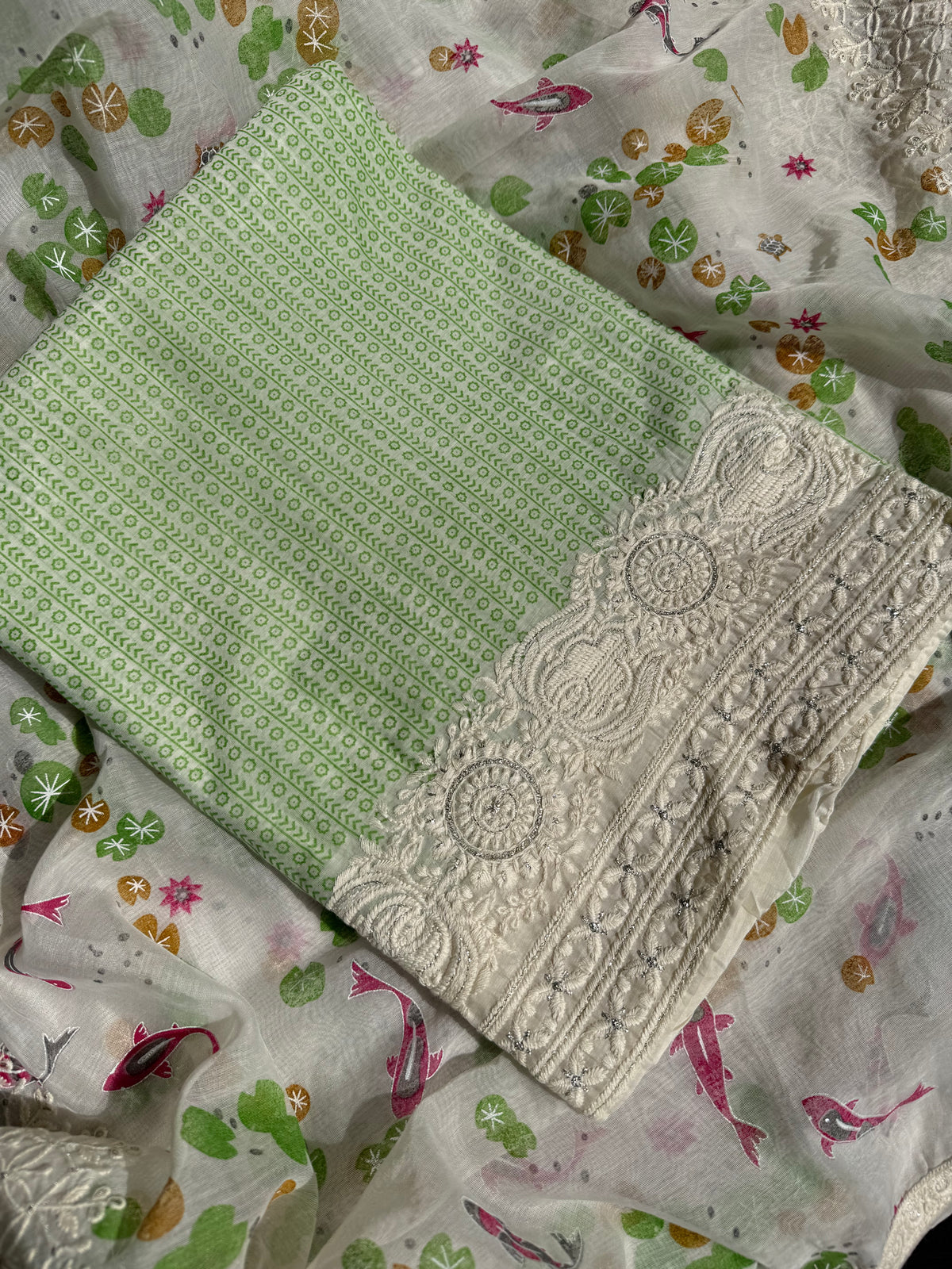 Chanderi cotton dolphins lucknowi suit