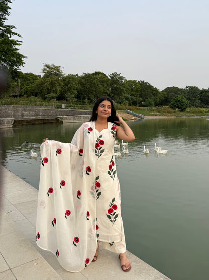 Cotton floral embroidered suit set