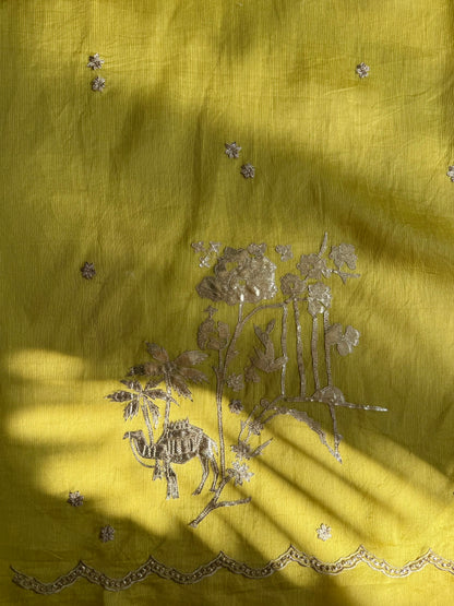 Luxurious Mul chanderi gota appliqué work suit