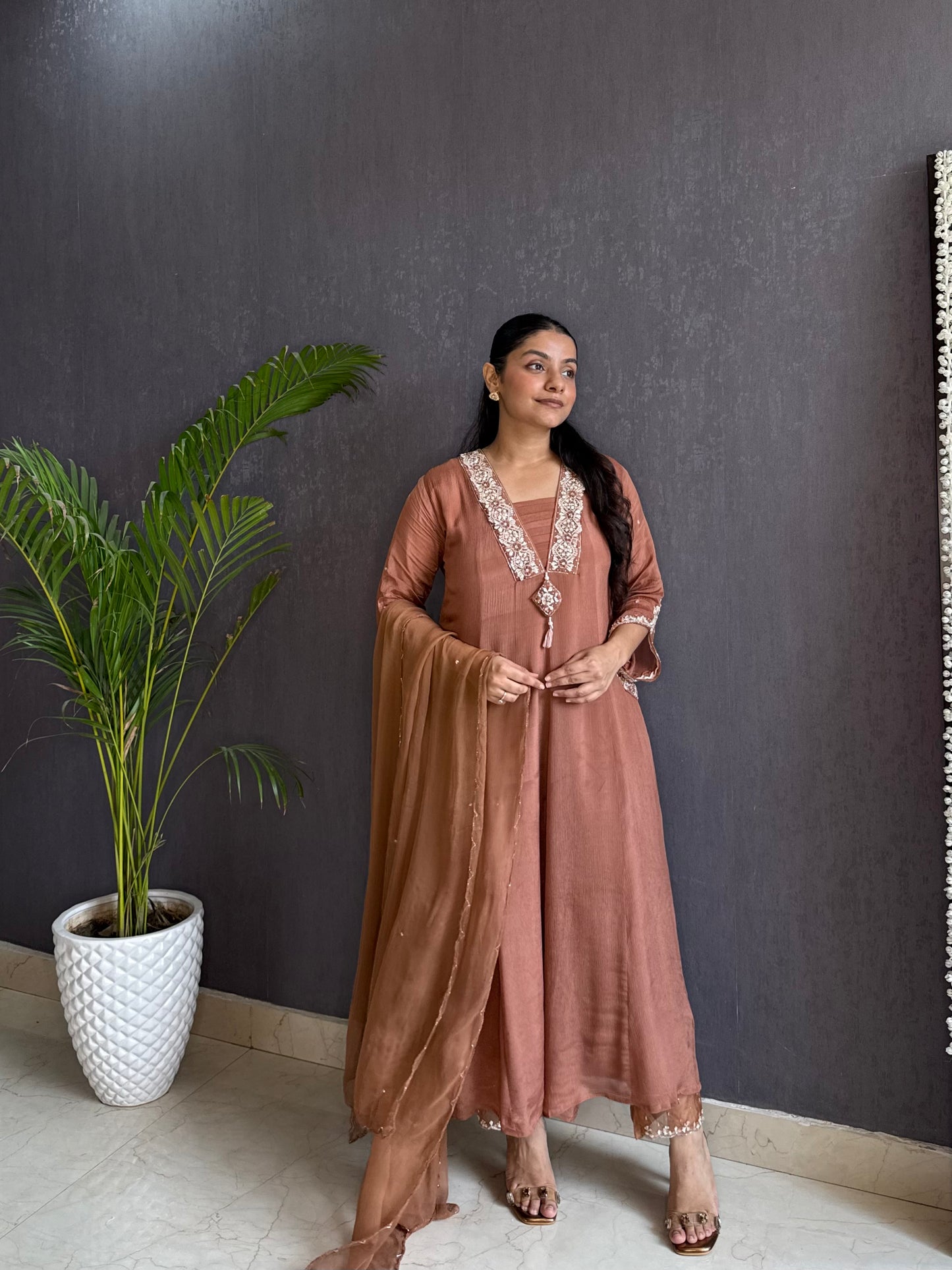 Chinon handwork anarkali set