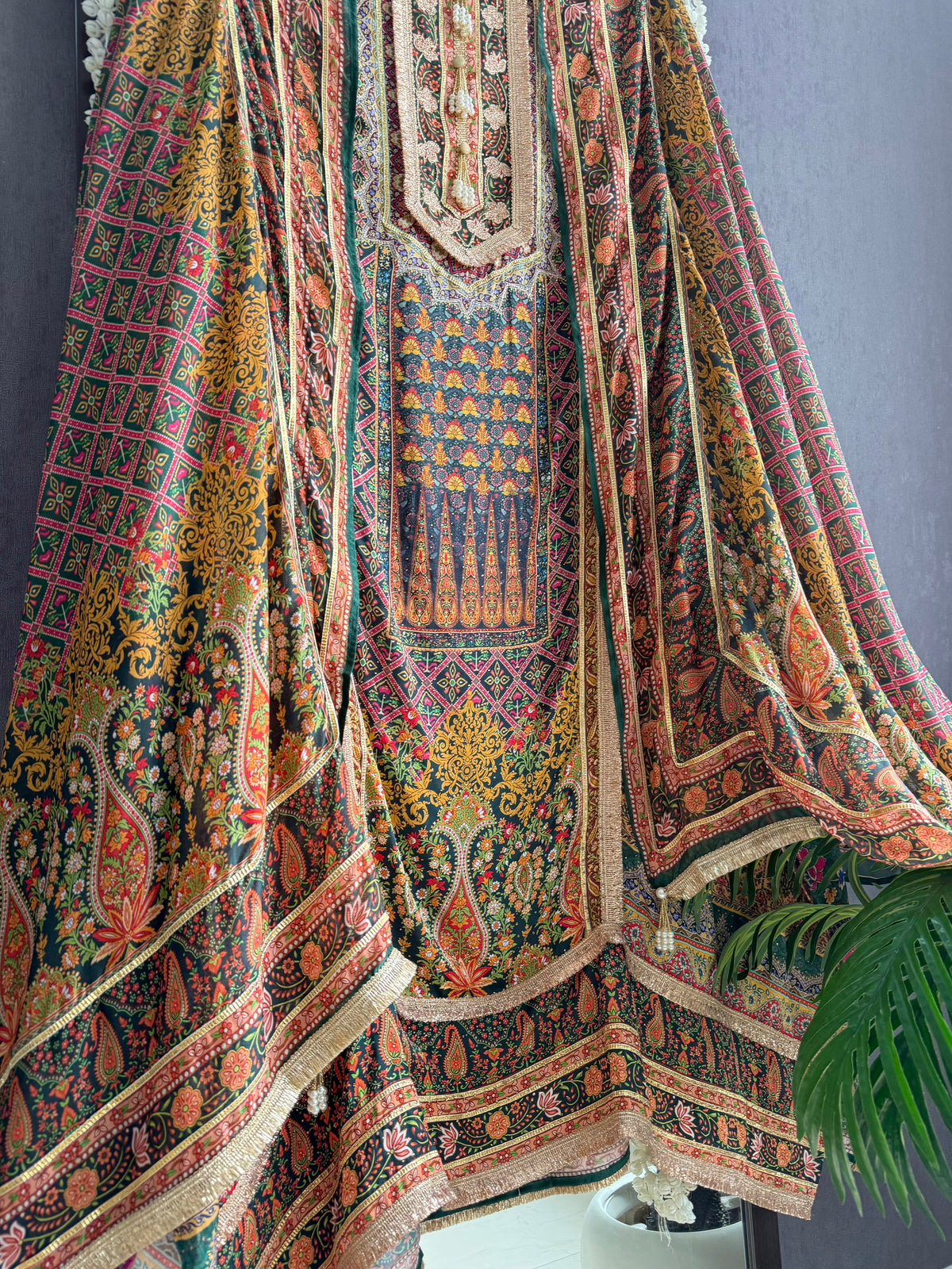 Pure satin crepe gota work suit
