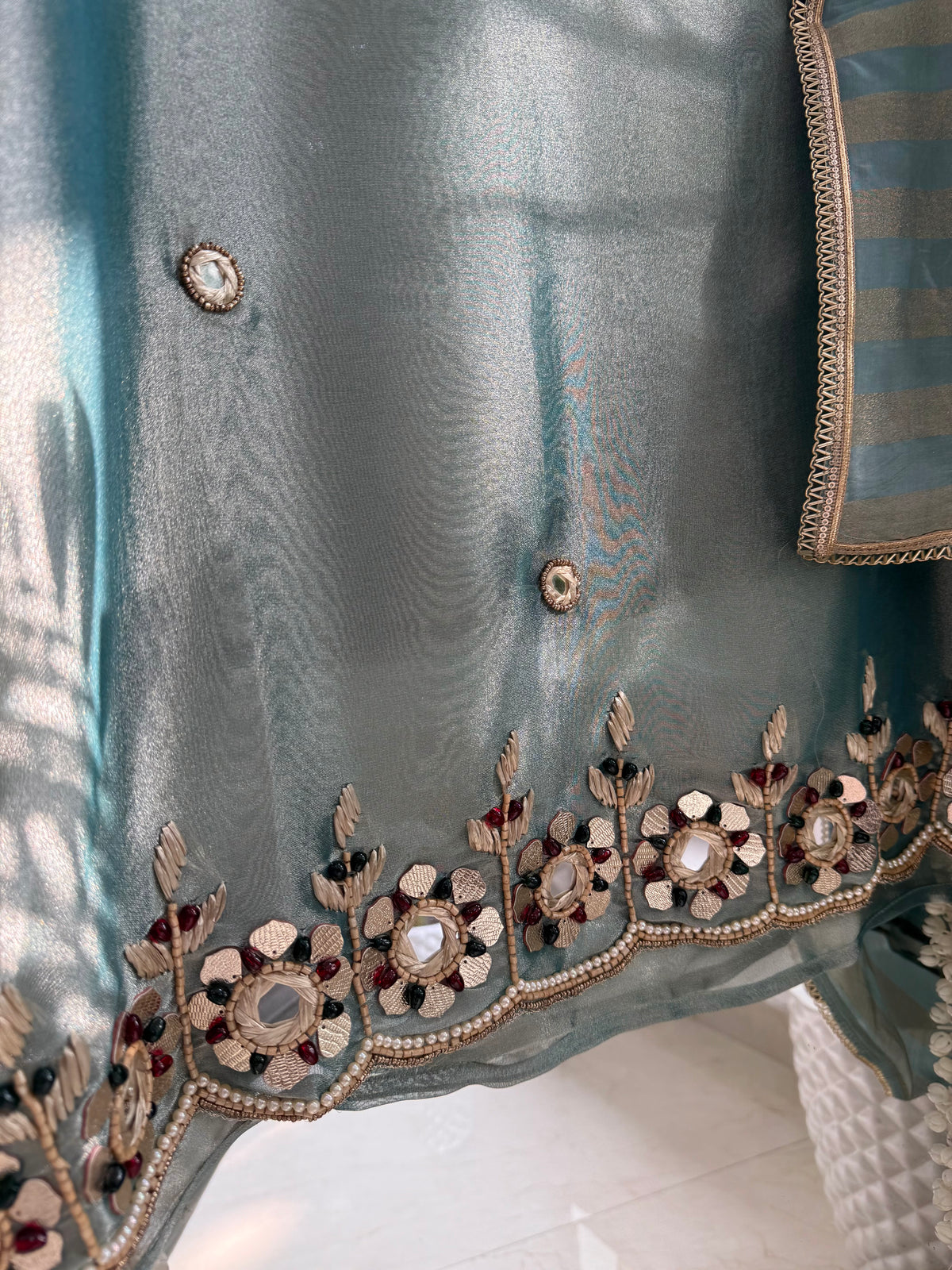 Luxurious leather patti bejewelled suit